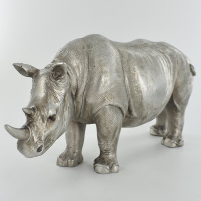 Silver Rhinoceros Sculpture Linderman Figurine