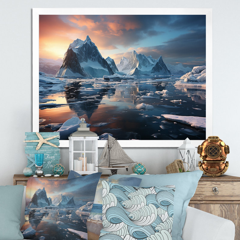 Iceberg sarcelle, rêves arctiques I, Cadre simple blanc, H 30 po x l 40 po x P 1,5 po