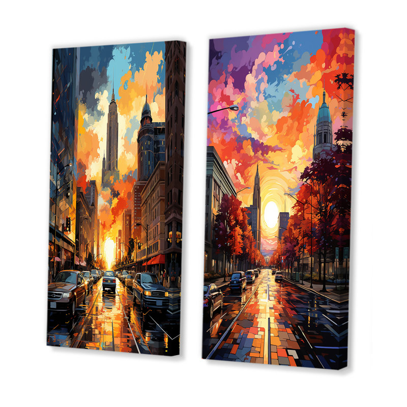 «City Detroit Popart», 2 pièces sur toile, Toile tendue, H 32 po x l 32 po