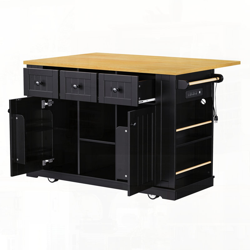 Chariot de rangement pour la cuisine avec tiroirs rabattables et supports latéraux ouverts, Noir