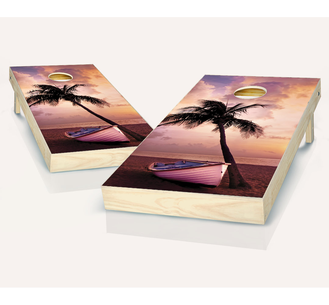 2' x 4' Docked in Paradise Solid Wood Cornhole Set with Bags AJJ Cornhole Bag 