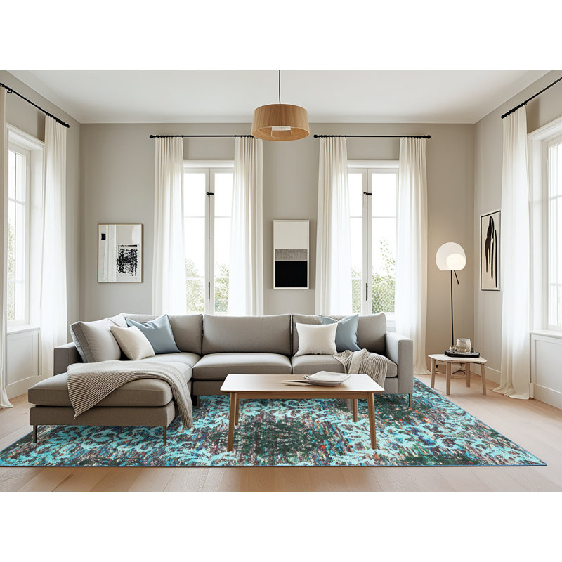 Tapis bleu/noir contemporain, Rectangle 8 pi x 12 pi