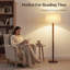 Lampe sur pied sculpturale de 157 cm en bois massif avec tige en perles de bois empilées, abat-jour tambour en lin de 46 cm, finition noyer et interrupteur au pied-1740705698