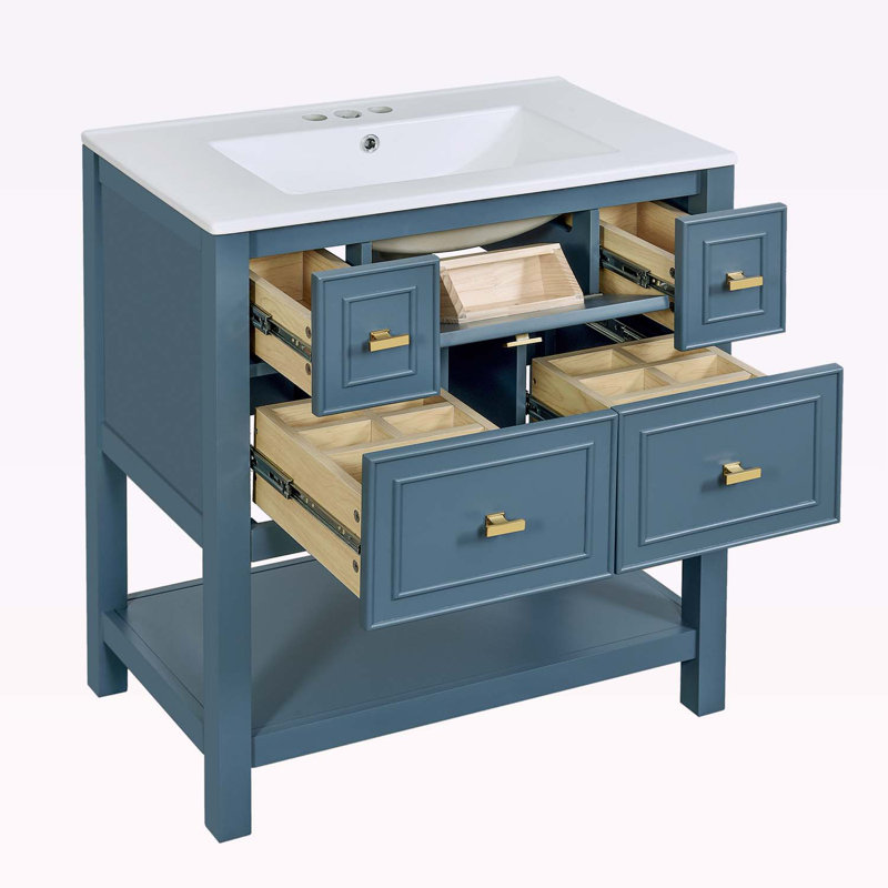 30'' Bathroom Vanity with Ceramic Sink Combo, Blue
