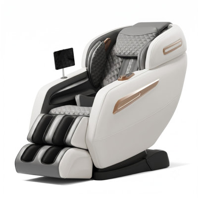 Fauteuil de massage Shiatsu 4D zéro gravité pour tout le corps, inclinable, avec rail SL-Track de 147 cm, scan IA, 48 coussins gonflables, thérapie par la chaleur pour les lombaires et les mollets, haut-parleur Bluetooth, commande vocale, 12 programmes automatiques, écran tactile, rouleaux de massage pour les pieds, repose-pieds extensible, blanc albâtre