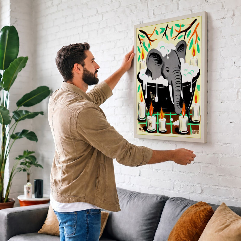 Elephant With Flames Graphic - Print, 30x20 - 76.2 x 50.8 cm, Sage Border
