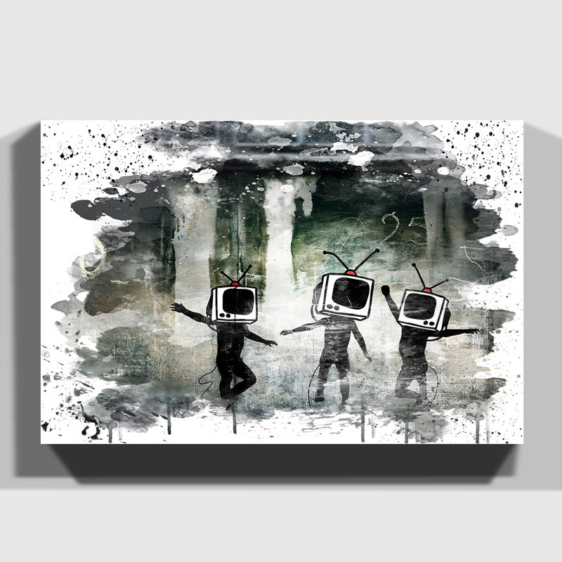 TV Heads Graffiti - Wall Art, 35cm H x 50cm W, Wrapped Canvas