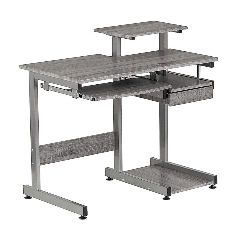Bureau d'ordinateur double grandeur nature, gris, Gris
