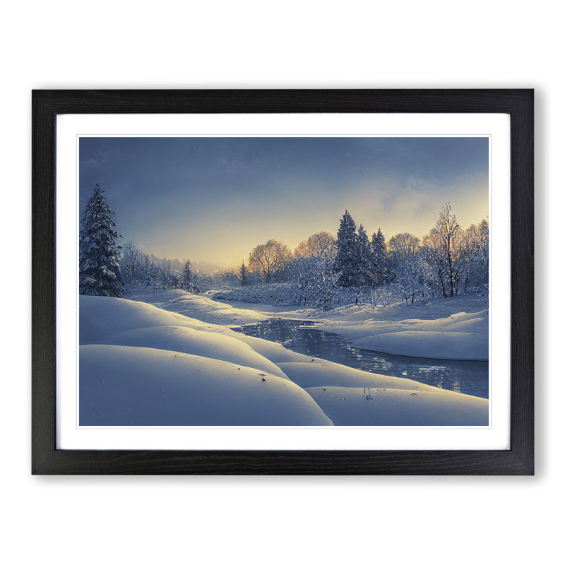 XH1022-10234X Winter Landscape Sunrise Vol.4 - Single Picture Frame Painting, Black Framed, 46cm H x 64cm W x 2cm D