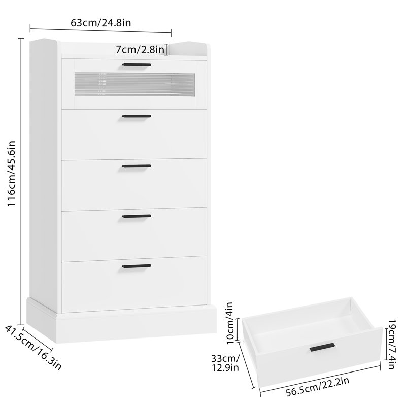 Commode 5 tiroirs Bocker, Blanc