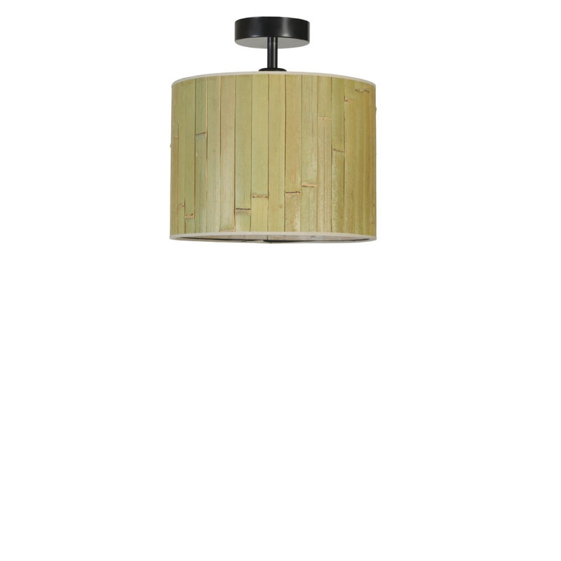 Élégant lustre en métal avec capuchon en bambou, 11,8 po de diamètre x 11,8 po de hauteur | Douille E27, 40 W maximum, IP20 | Élégant fini vert et noir, parfait pour le salon et la salle à manger, luminaire moderne