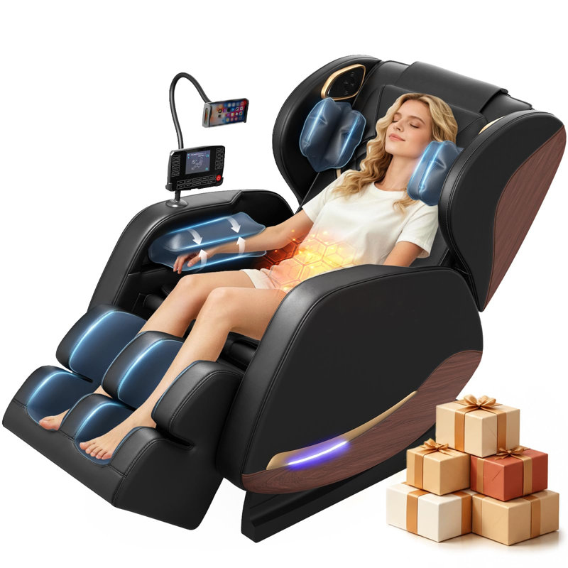 Fauteuil de massage complet avec 14 rouleaux fixes et compression des pieds et des mollets, chauffage apaisant pour le bas du dos, fauteuil inclinable zéro gravité avec accoudoirs.