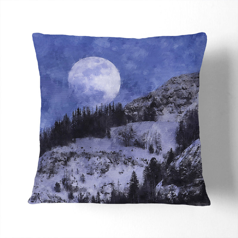 Full Moon Over The Mountains Painting Square Throw Cushion, Stone, 40cm H x 40cm W x 15cm D