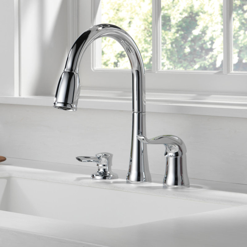 Robinet d'évier de cuisine à bec rétractable avec distributeur de savon assorti Kate, Chrome
