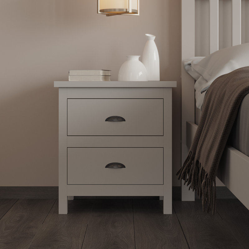 Table de chevet en bois massif, table de chevet, table de bout, bureau avec tiroirs pour le salon, la chambre à coucher, gris