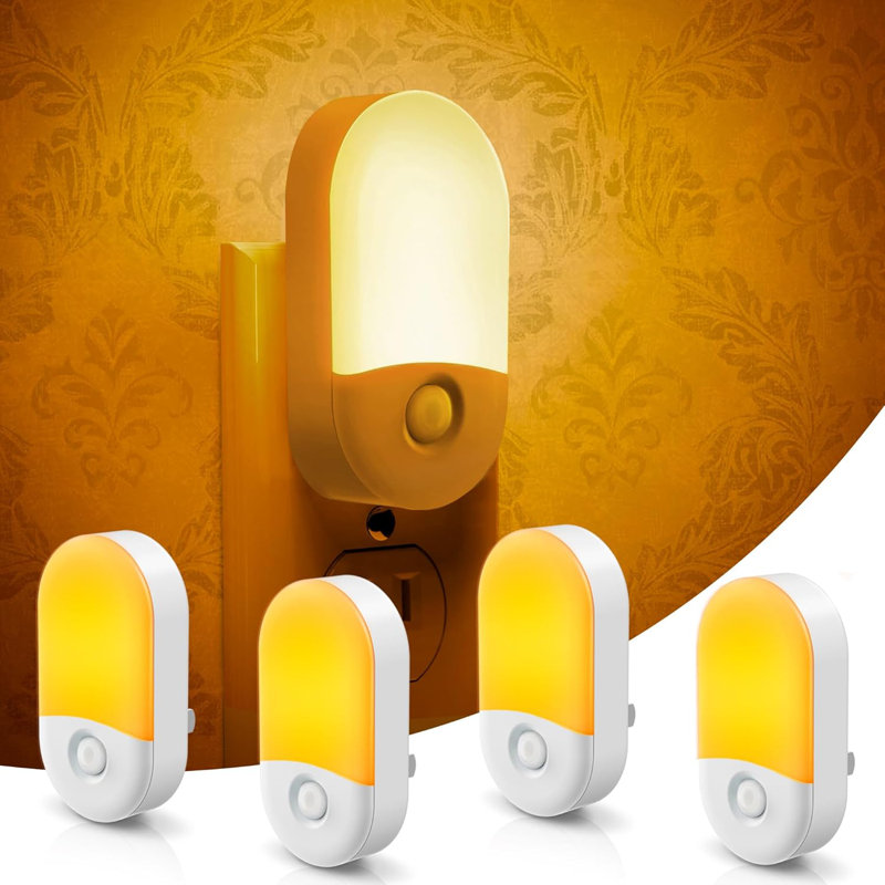 Veilleuse à brancher ambre avec contrôle de luminosité à deux niveaux et boîtier blanc