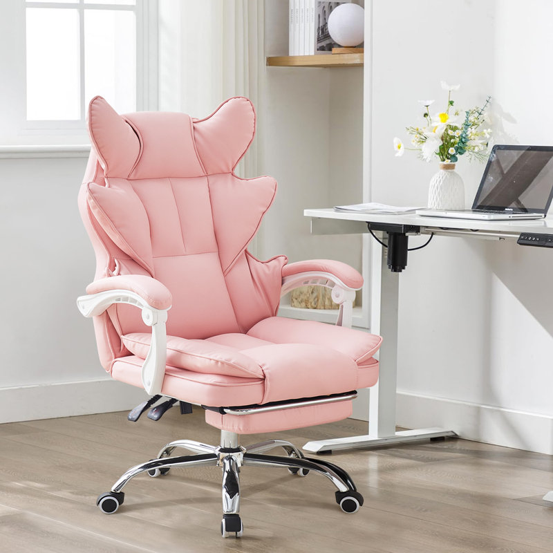 Inbox Zero Adjustable Faux Leather Swiveling PC & Racing Game Chair, Pink