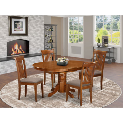 5 Piece Dining Set Includes an Oval Dining Room Table with Butterfly Leaf and 4 Linen Fabric Upholstered Kitchen Chairs, 42x60 Inch, Saddle Brown