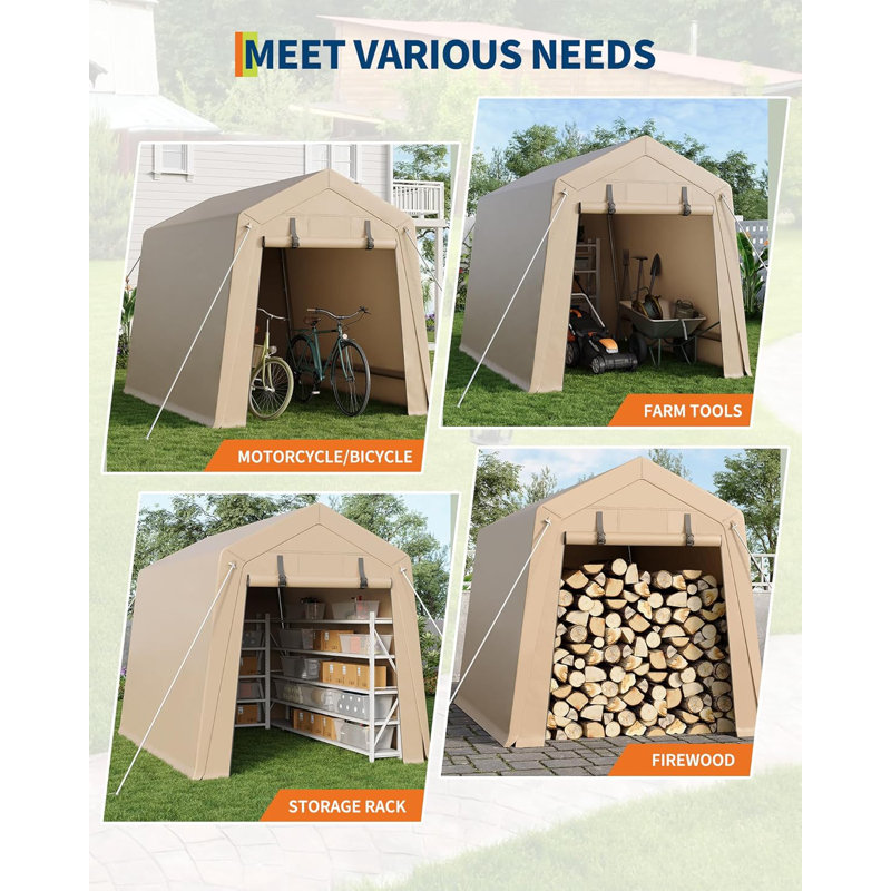 6X8 FT Portable Outdoor Storage Shed With 2 Roll-Up Zipper Doors & Vents, 240G Heavy-Duty Shelter Waterproof PE Tarp, Yellow