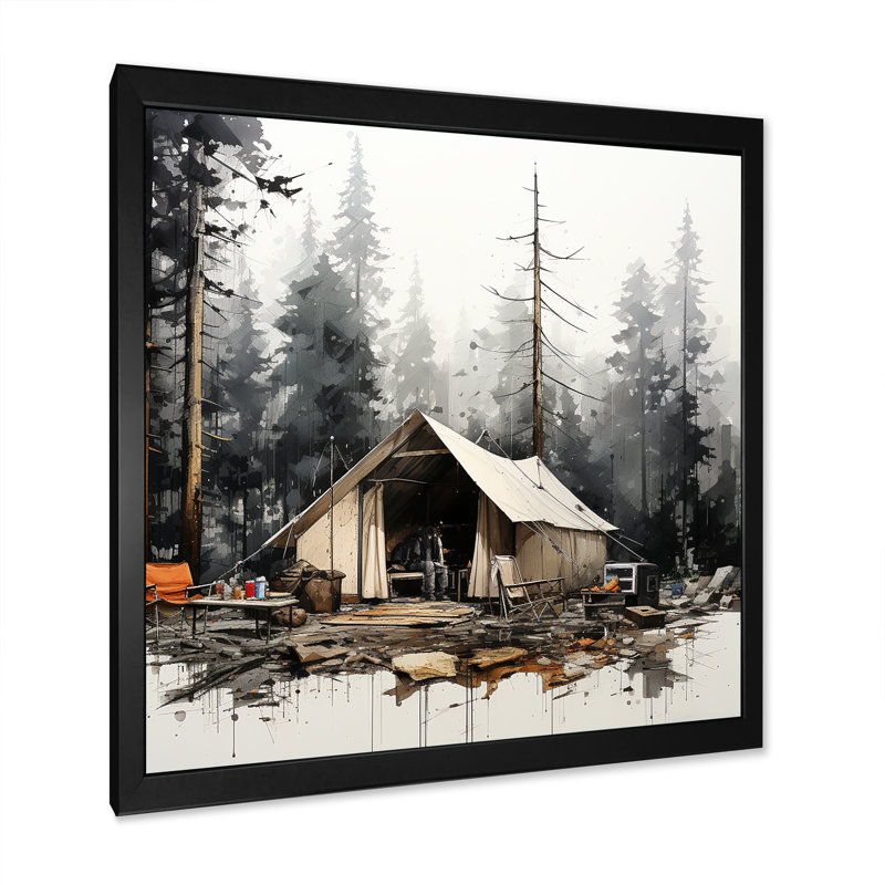 Tente de camping dans un paysage hivernal, H 36 po x l 36 po x P 1,5 po, Cadre simple noir