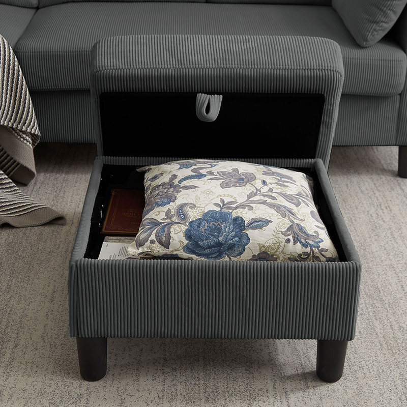 Canapé modulaire rembourré avec repose-pieds 101 po Corduroy, Velours côtelé gris foncé