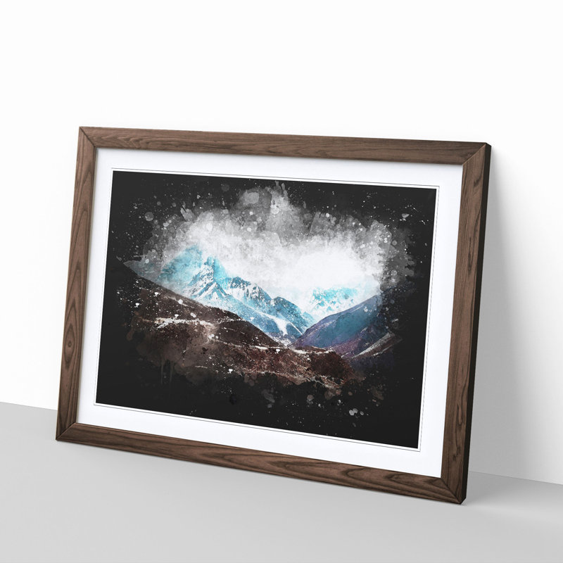 Mount Everest in the Himalayas - Picture Frame Painting Print, 62cm H x 87cm W x 2cm D, Walnut Framed