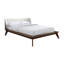 Lit double, transitionnel, cadre de lit, noyer, beige, bois massif, pieds inclinés fuselés, tête de lit en tissu, lit de style Mid-Century moderne avec plateforme en bois de noyer beige, prêt pour les matelas à oreilles-1309964568