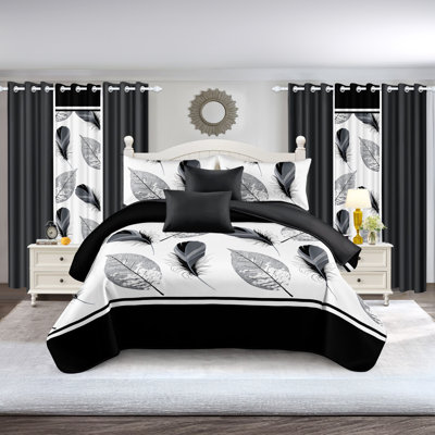 King Size Comforter Set 9 Pieces, All Season Luxury Bed in a Bag for Bedroom, With Matching Curtains, Soft Microfiber