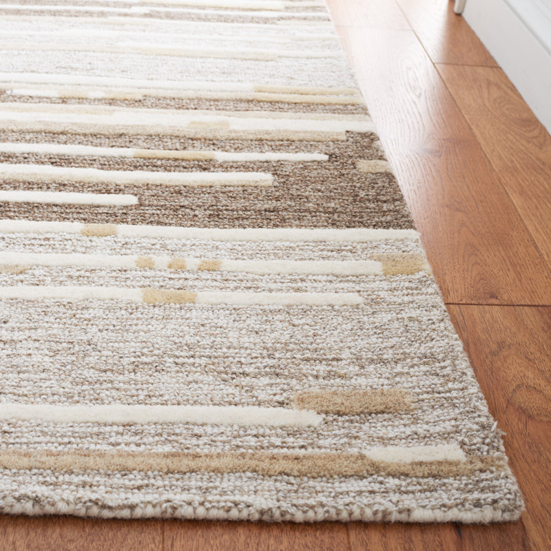Natural Beige 3x5 Wool Hand-Tufted Striped Area Rug