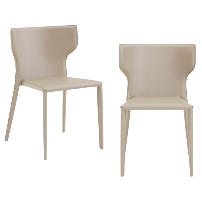Ensemble de deux chaises d'appoint de salle à manger rembourrées en cuir beige
