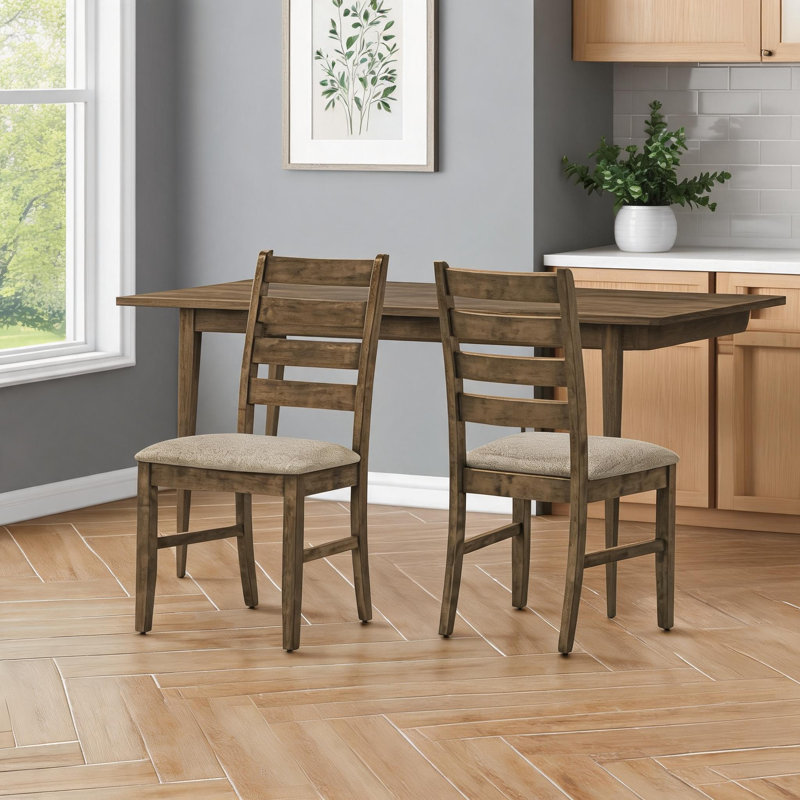 Chaises de salle à manger rembourrées pour salle à manger et cuisine, ensemble de 2, tissu brun, construction transitionnelle en bois massif