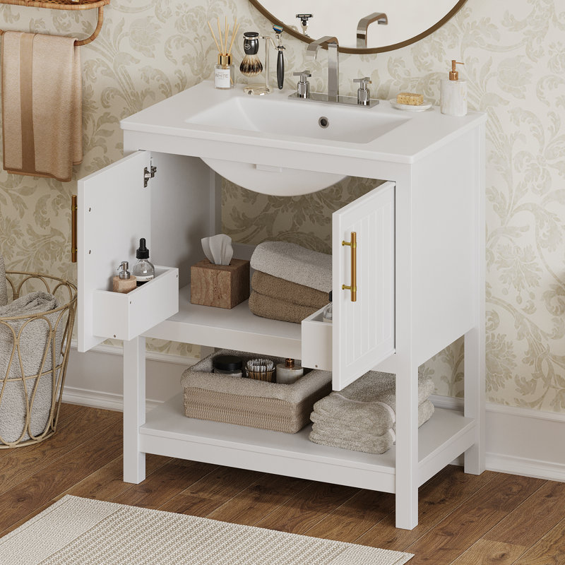 Meuble-lavabo simple 30 po avec comptoir en céramique, Blanc