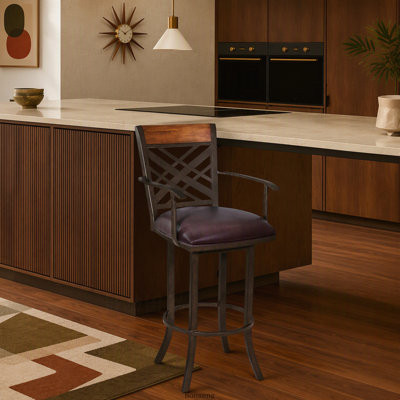 Tabouret de bar Tahiti de 30 po avec accoudoirs, fini bois Auburn-Bay, revêtement en polyuréthane brun