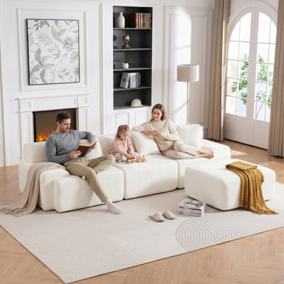 Canapé modulaire 120 po en osier de 120 po avec repose-pieds modulaire moderne avec repose-pieds amovible, sans assemblage, beige