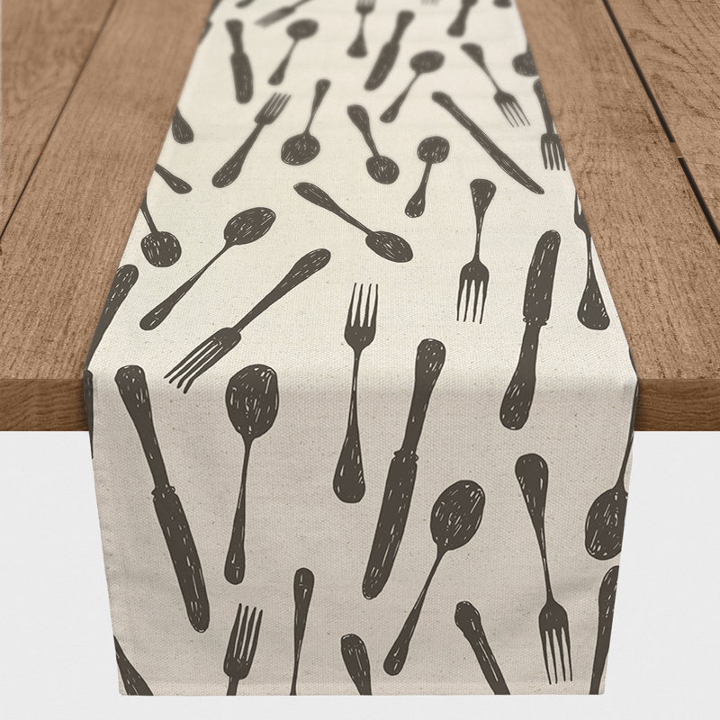 Sketchy Kitchen Utensils 4 Table Runner, Gray, 72" L