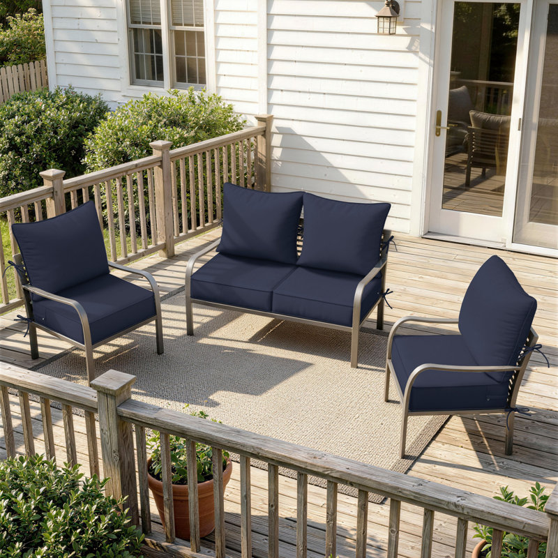 6.5″ Outdoor Replacement Cushion Set, Deep Seating Seat / Back Cushion Set, 24″W X 24″ D, Set Of 4, Navy