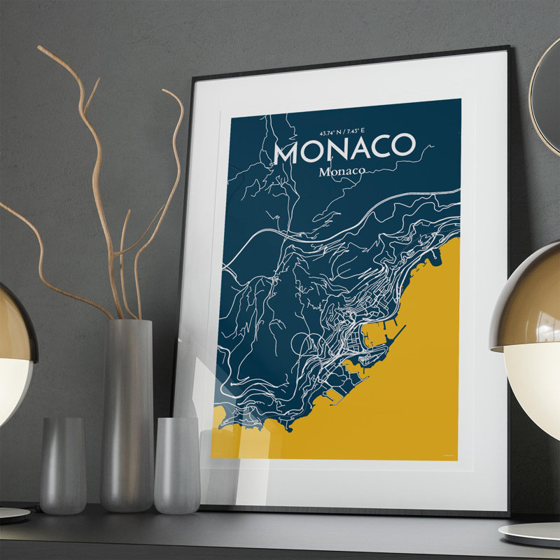 Monaco City Map In Amuse - No Frame Print, 36cm H x 24cm W x 0.05cm D