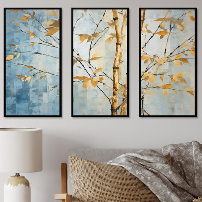 Or et bleu bambou V - ensemble d'art sur toile en bambou
