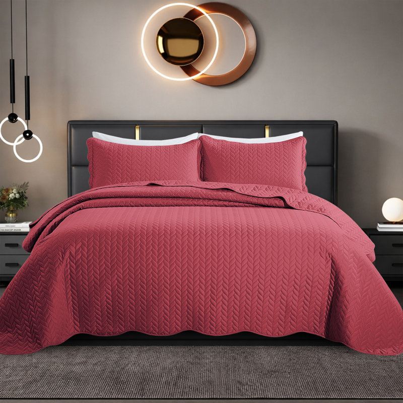 Ensemble de couvre-lit en microfibre embossée, Bourgogne, Simple (66 po x 86 po)