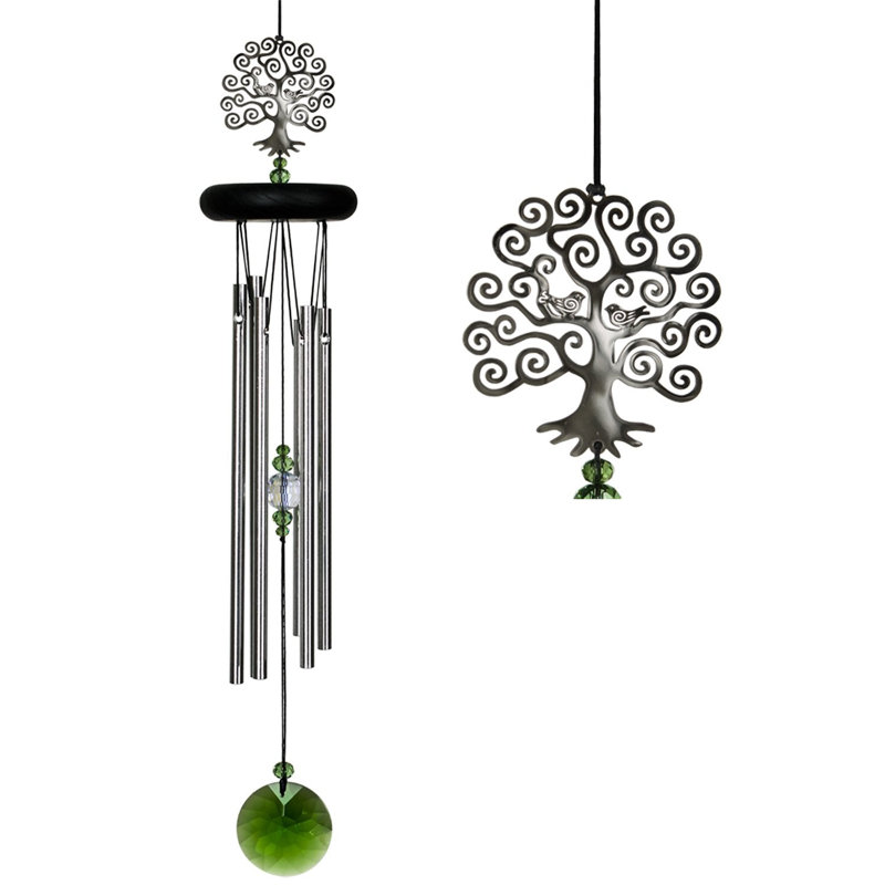 Crystal Accented Tree of Life Silver Wind Chime