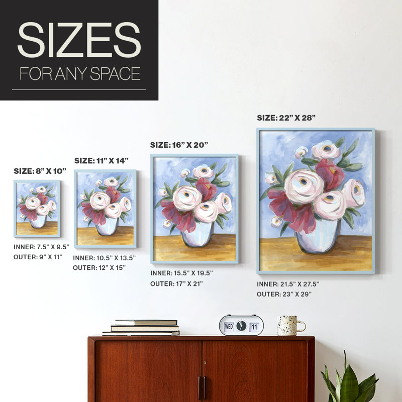 Tea Rose Posey II, reproduction encadrée - bois massif, Bleu, H 30 po x l 24 po