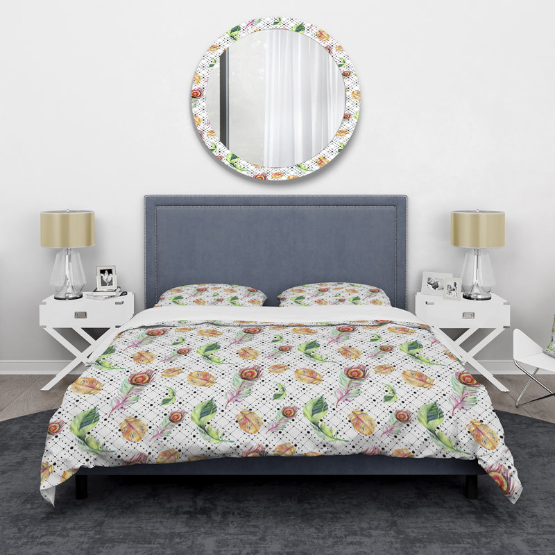 Ensemble de housse de couette bohémien Bright and Colorful Boho Feathers II - Microfibre polyester