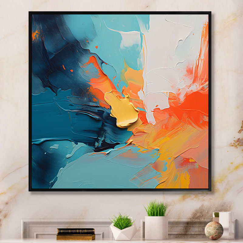 «Colorful Abstract Expression I», art mural abstrait pour le salon, Cadre flottant noir, H 16 po x l 16 po x P 1 po