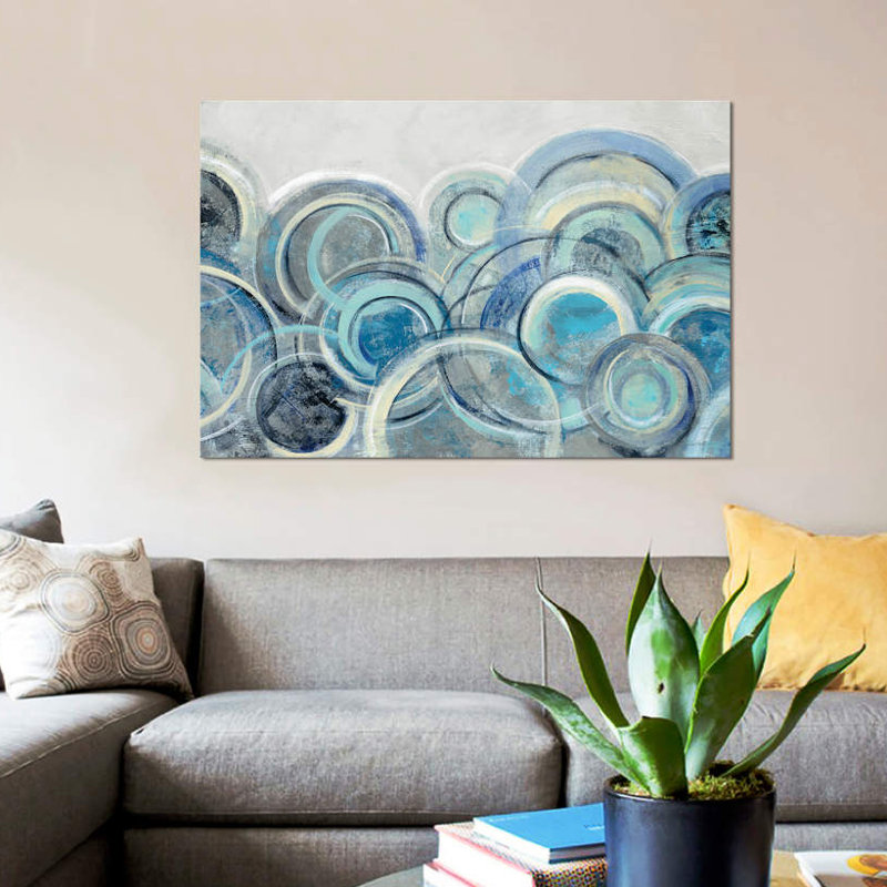 « variance blue grey » par silvia vassileva,, impression sur toile, H 12 po x l 18 po x P 1,5 po, Pas de tapis, Toile tendue
