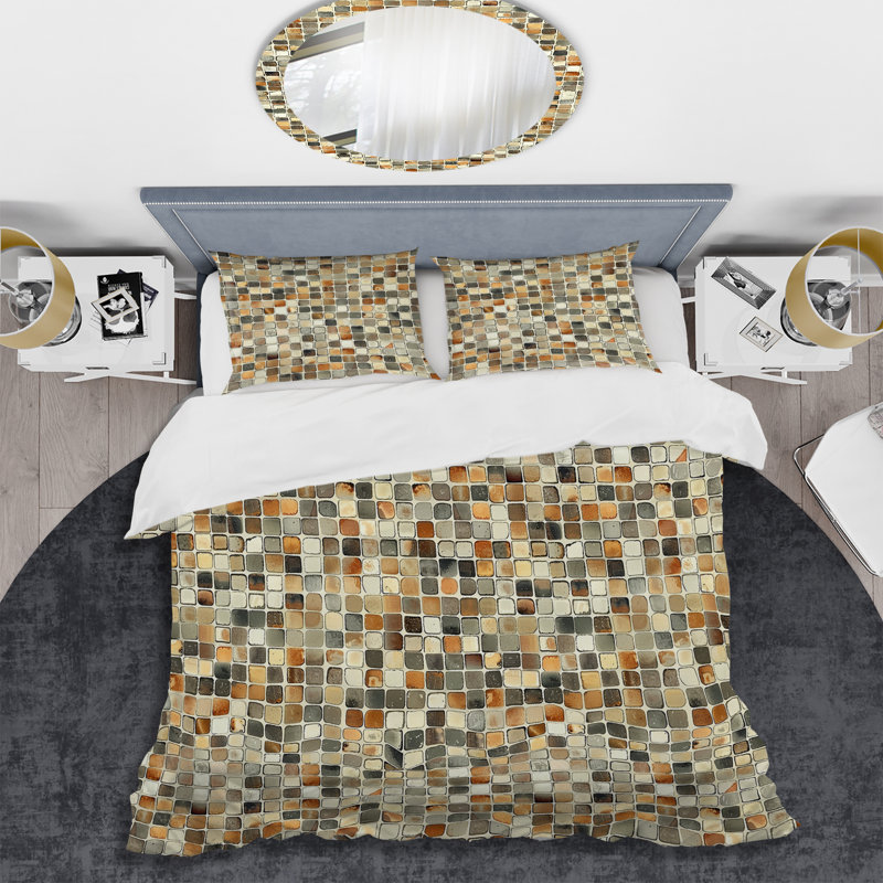 Ensemble de housse de couette Modern Brown Tile Mosaic Tiles IV, Housse de couette simple et deux taies décorative