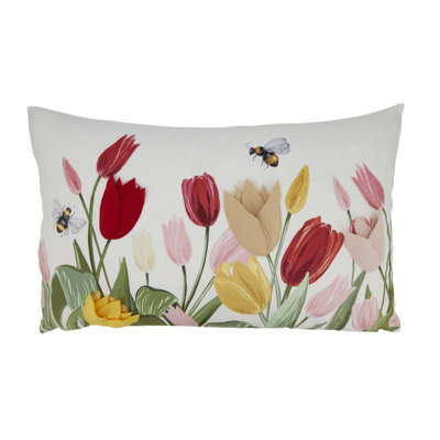 Charming Felt Applique Tulips Pillow
