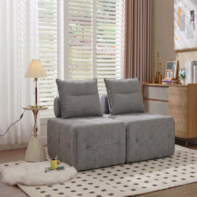 Canapé modulaire à assise profonde avec dossier réglable - Canapé compressé en chenille de 39,37 po pour le salon, la chambre à coucher, le salon (2 pièces), gris.