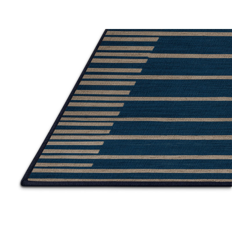 Tapis bleu à rayures horizontales lavable à la machine, Rectangle 4pi x 6 pi