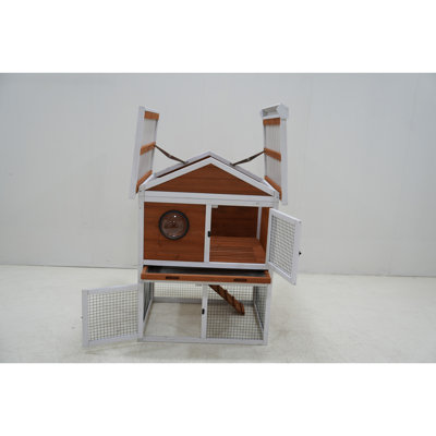 2 - Tier Wooden Rabbit Enclosure With Waterproof Roof, Removable Pull Out Tray, Viewing Window, Ideal For Rabbits And Guinea Pigs, Solid Wood Material