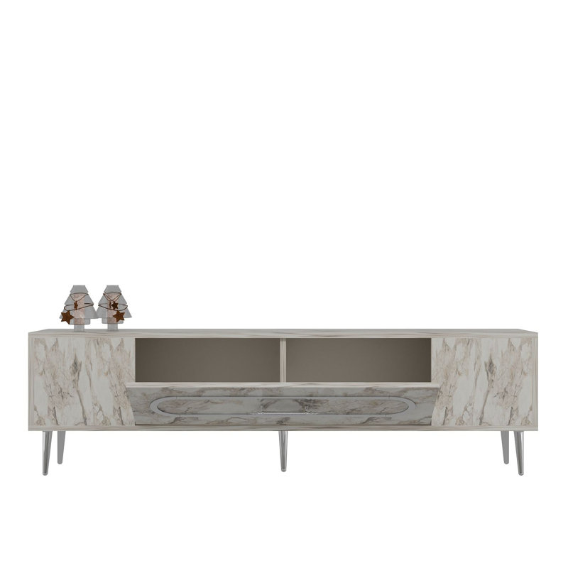 Olivia Unfinished TV Stand, Vintage White/Silver, 150cm